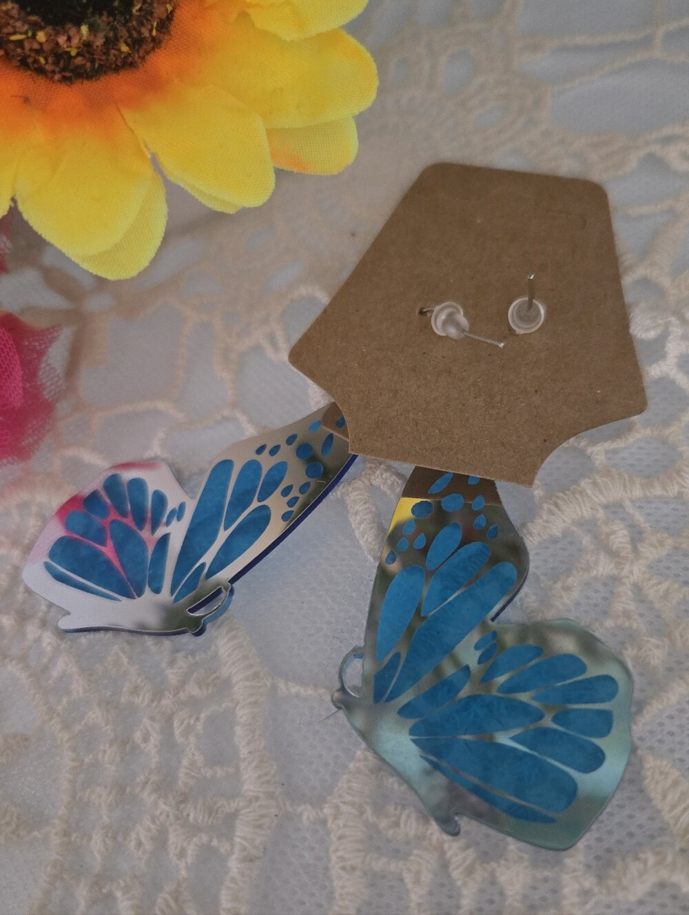 4/$15 Boho Cottagecore Handmade Turquoise Blue Butterfly Dangle Earrings